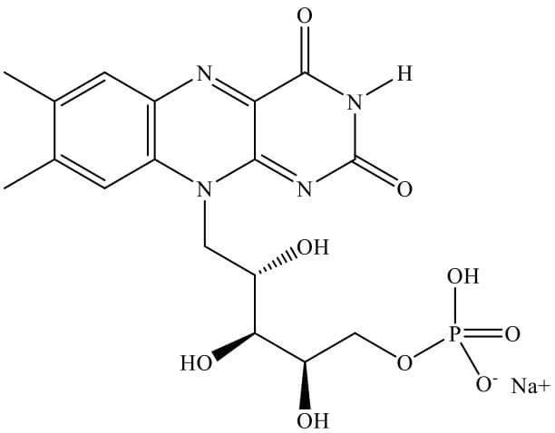 Diagram of the molecular structure of riboflavin 5'-phosphate sodium (Vitamin B2)